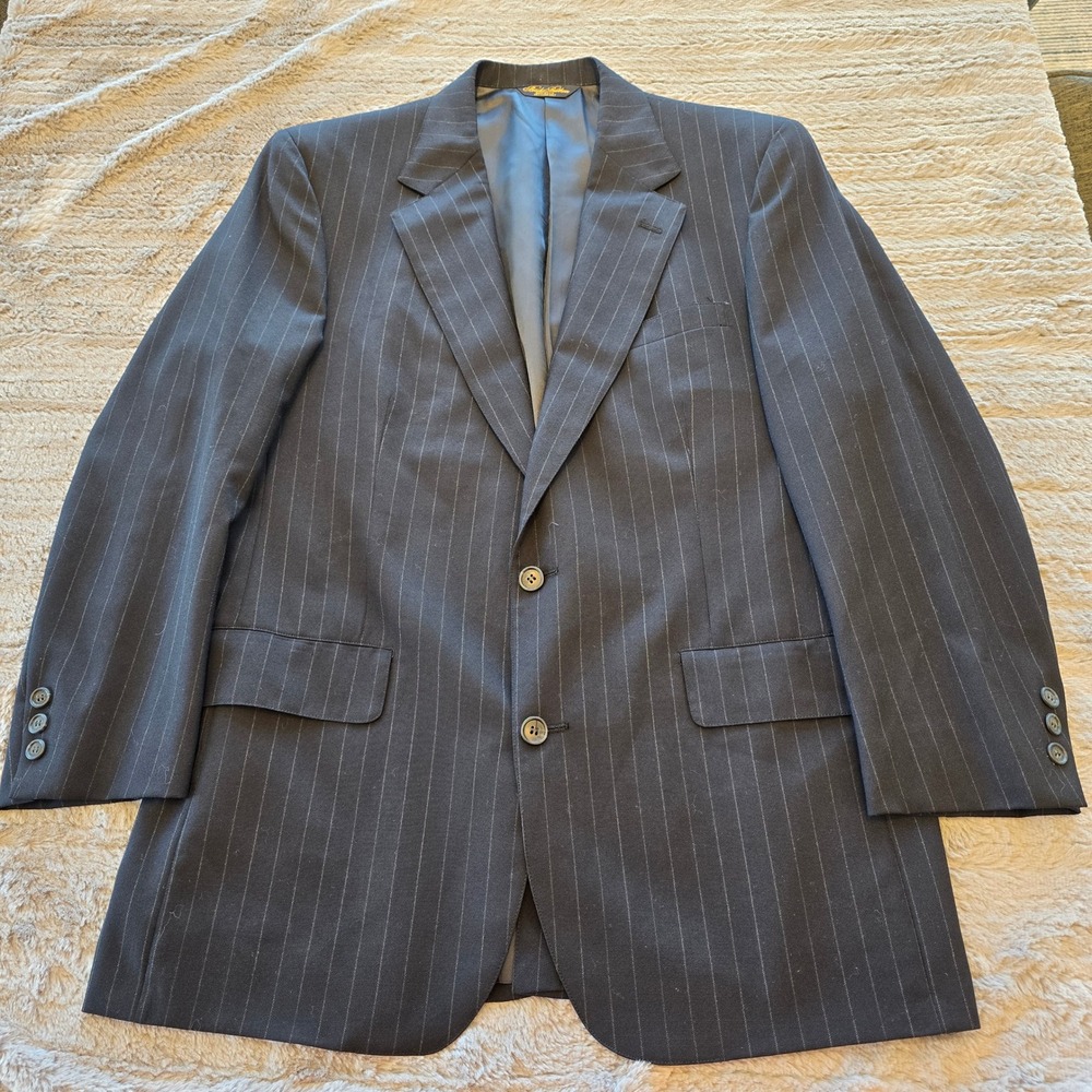 Brooks Brothers Makers Brooksease Mens 40R Navy Pinstripe Wool Blazer Jacket USA